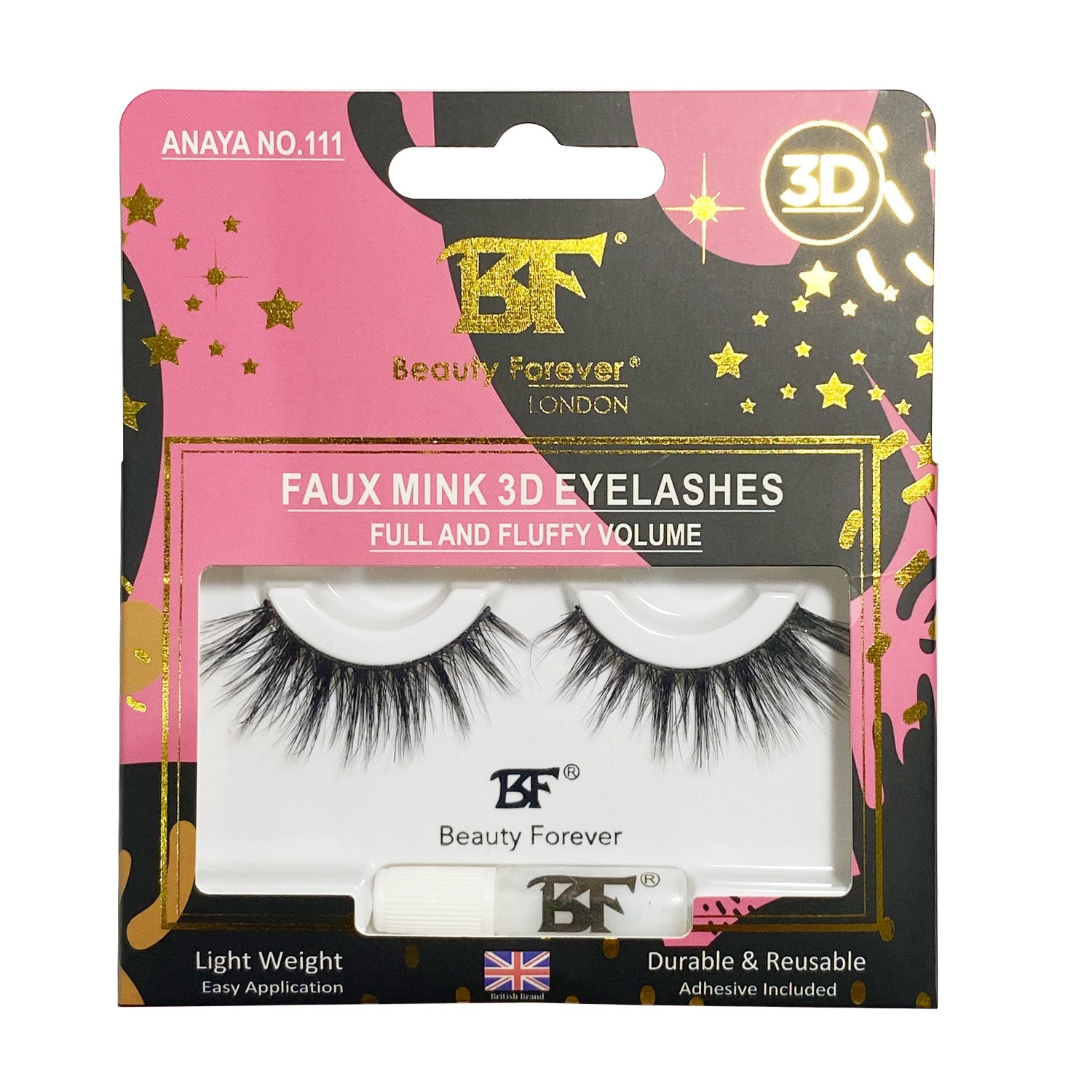 Faux Mink 3D Eyelashes- Anaya No. 111 Full and Fluffy Volume - Beauty Forever London