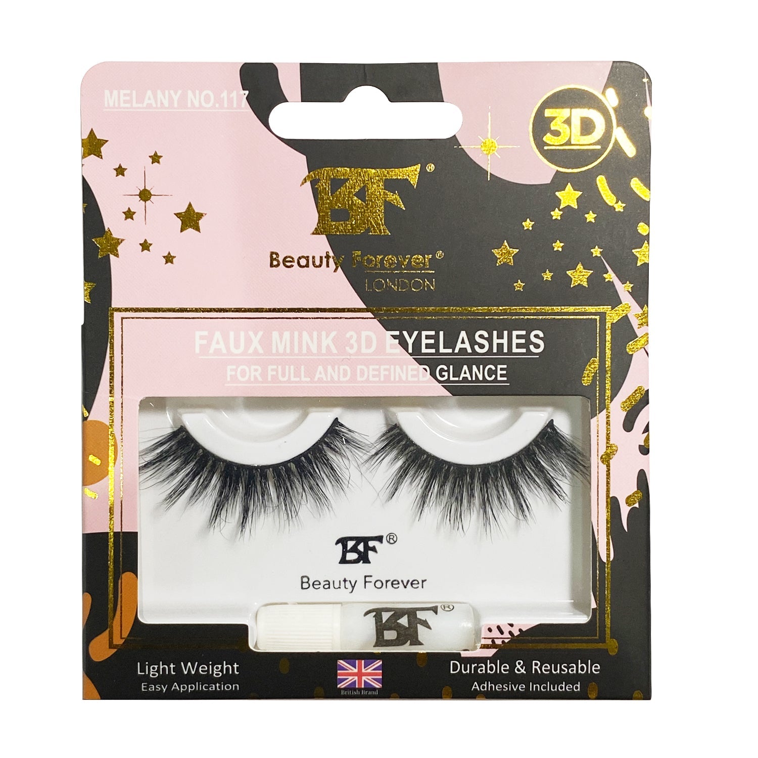 Faux Mink 3D Eyelashes No. 117 Melany (For full and defined glance) - Beauty Forever London